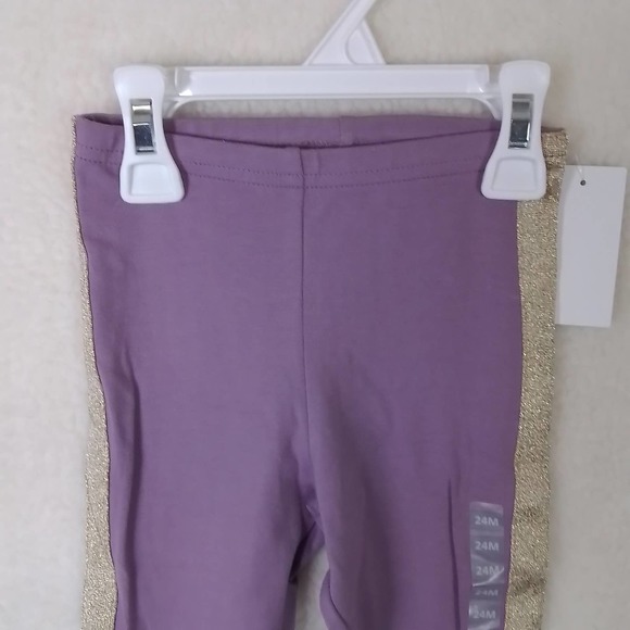 OshKosh‎ Cotton Blend Leggings Size 24m Lavender, w/ Gold Shimmer Racer Stripe - Picture 3 of 11